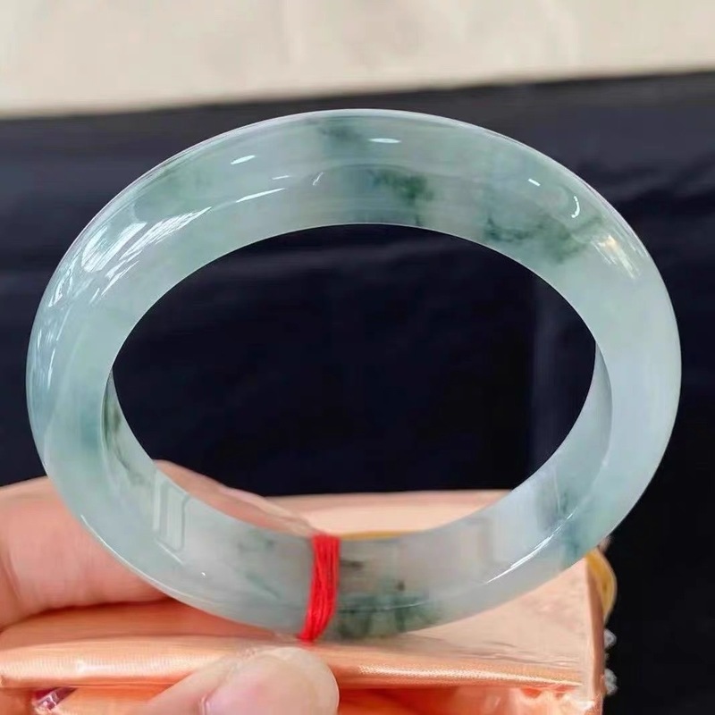 Bracelets - 青い花模様のミャンマー産ジェダイト、ラオケン鉱山産の女性用ブレスレット、お母さんへの贈り物