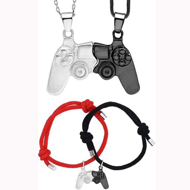 Magnetic Couple Matching Necklaces - マッチング磁気ゲームコントローラーネックレスブレスレットセット BFF カップルへのギフト ゲームコンソールハンドル 親友、友情姉妹
