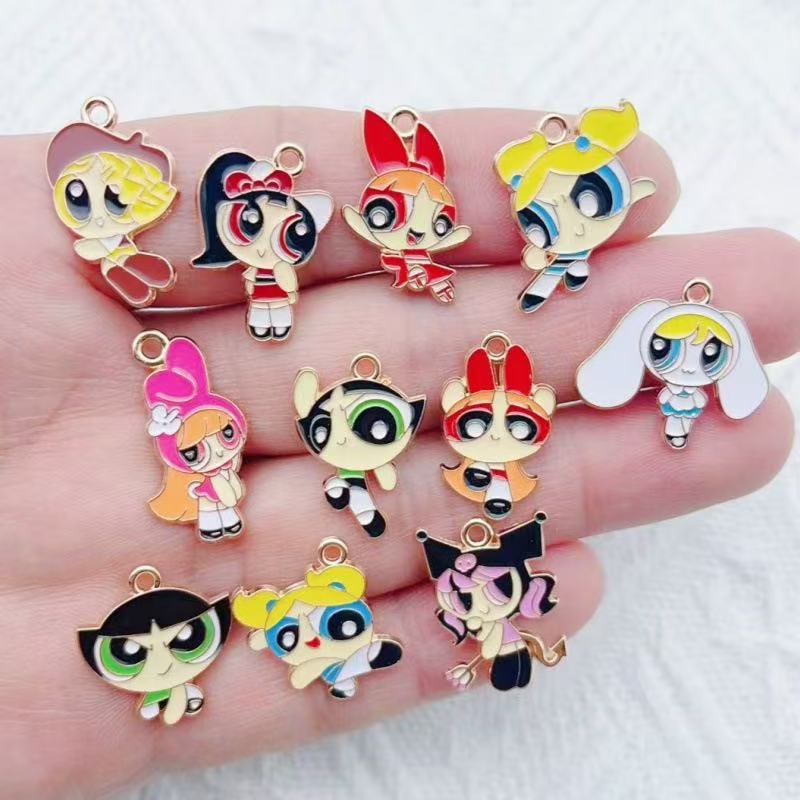 Earrings - 10個入り 合金製オイルドリップ漫画ガールペンダント、DIYジュエリー製作イヤリングキーホルダーアクセサリー