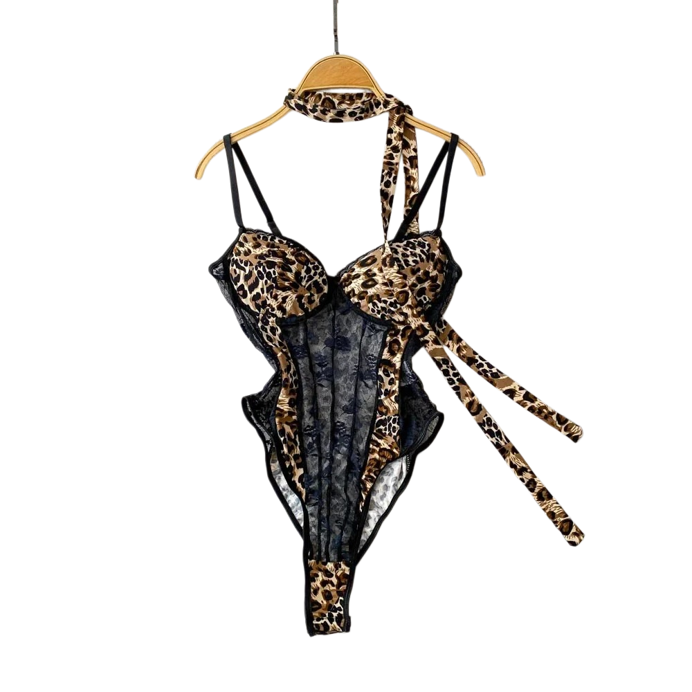 Necklaces - 女性 Hotsweet V ネックヒョウスリムヴィンテージストラップボディスーツシックなレーススリムジャンプスーツ快適なファッション下着