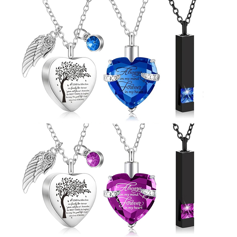 Heart Locket Necklace Photo - 遺灰用ネックレス、3種類のスタイル、火葬記念品ネックレス、愛する人の遺灰用、ハート型、クロス型、キュービックステンレス製メモリアルロケット