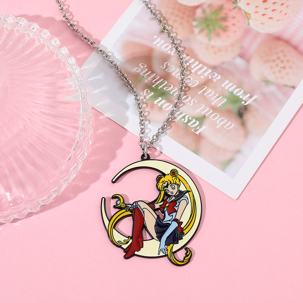 Anime Pendant Necklace - 甘いアニメメタルエナメルネックレスムーンチャーム漫画バッジペンダントコスプレジュエリーアクセサリー女の子用 ﻿