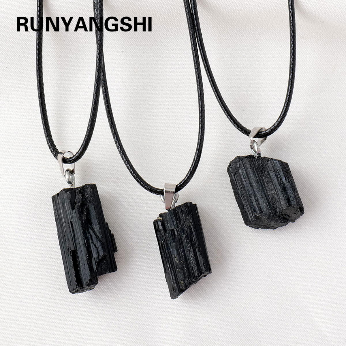 Crystal Pendant Necklace Natural Stone - 男性用天然トルマリンペンダント,黒,未研磨,宝石,クォーツ,ギフト,1個