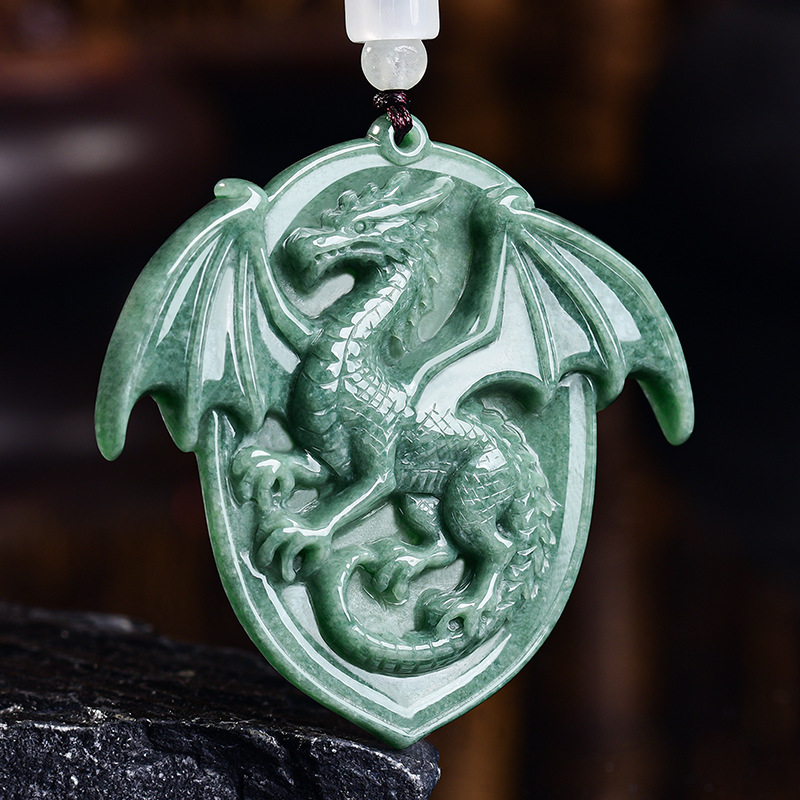 Necklaces - 天然ビルマ翡翠ドラゴンペンダントネックレス宝石彫刻お守りヴィンテージ高級本物の翡翠ジュエリーチャームギフト女性のための