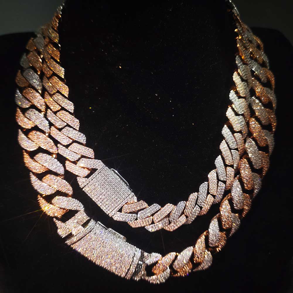 Cuban Link Chain 12Mm - ヌオヤ ツートーン モザイクチェーン フルCZ アイスアウト ネックレス