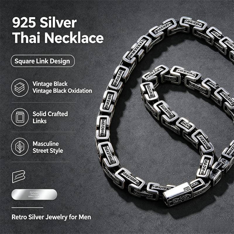 OUYADI 925スターリングシルバー レトロタイシルバー - 925 Sterling Silver Chain Necklace Men のレビューと価格