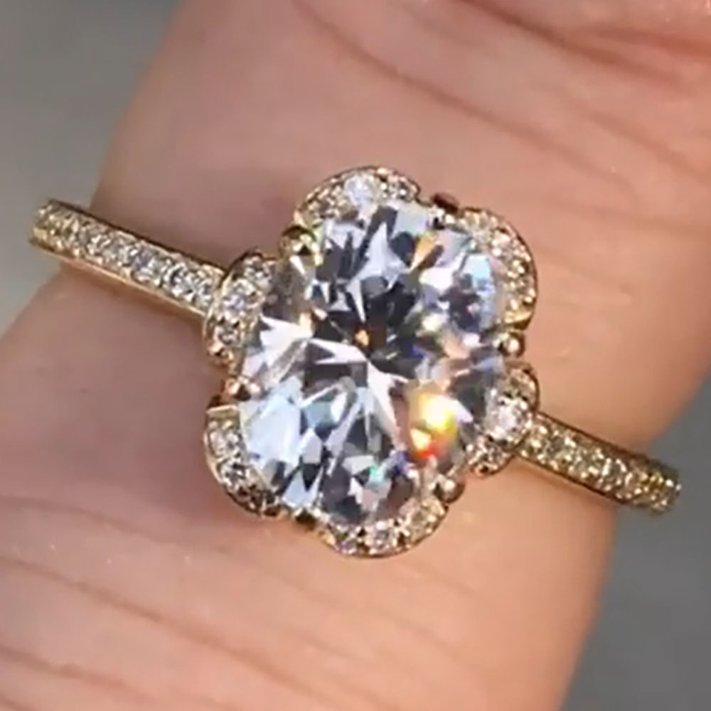 カスタムソリッド14Kイエローゴールド レディース 結婚式  - Moissanite Engagement Ring 1 Carat のレビューと価格