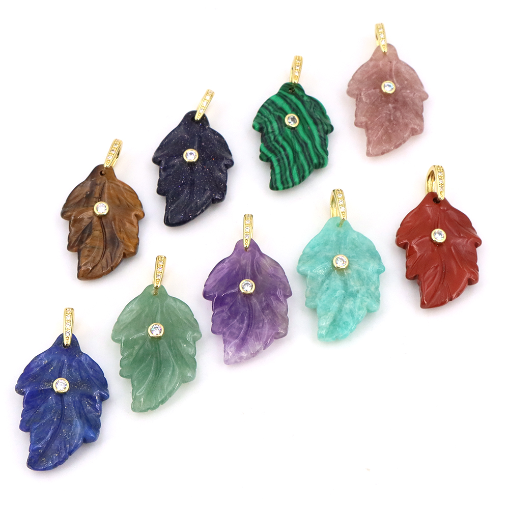 トレンディなリーフ天然宝石チャームペンダント アマゾナイト  - Crystal Pendant Necklace Natural Stone のレビューと価格