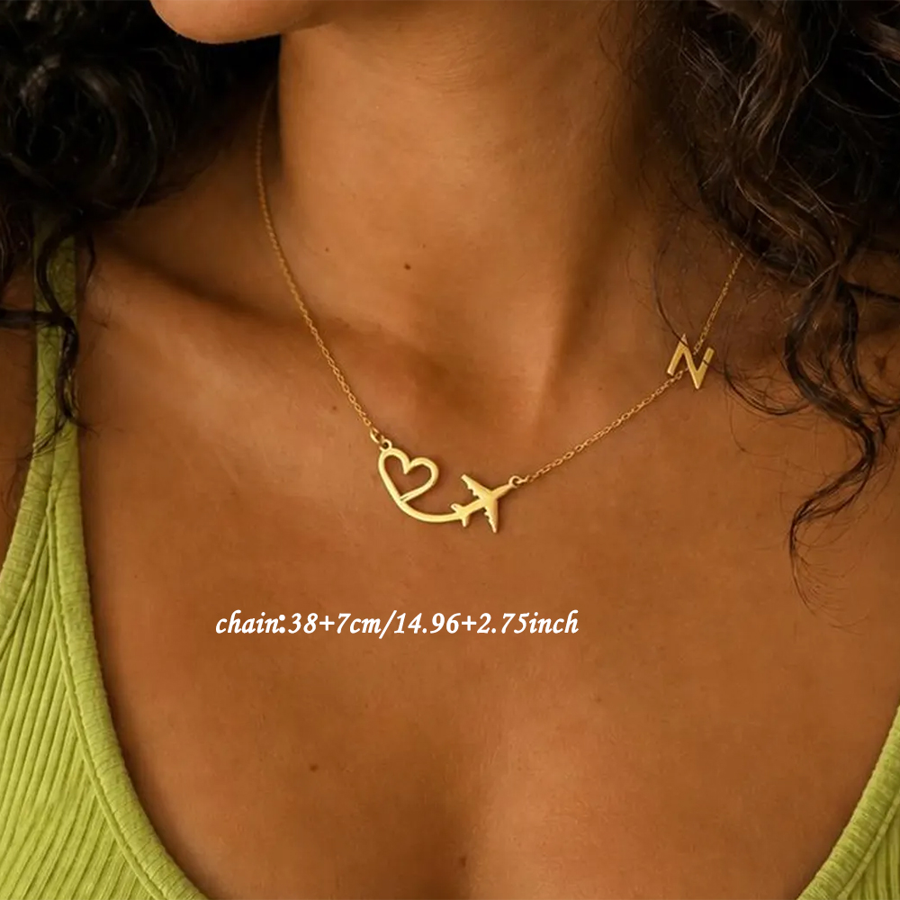 パーソナライズされたハート飛行機イニシャルペンダントネックレ - Custom Name Necklace Stainless Steel のレビューと価格