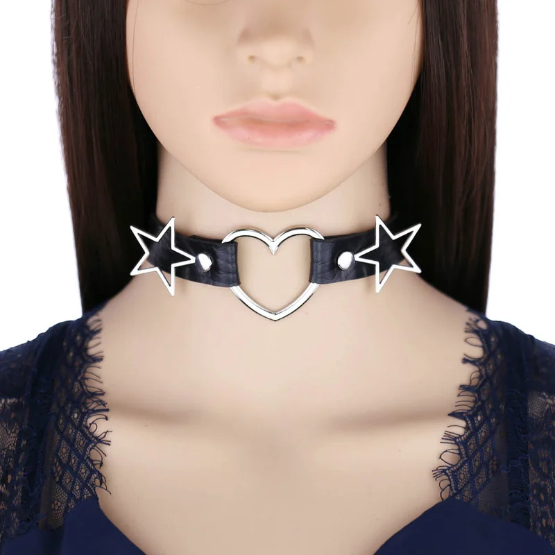 ハート,スター,スパイク,リベットの襟がちりばめられたPUレ - Goth Punk Spike Choker のレビューと価格
