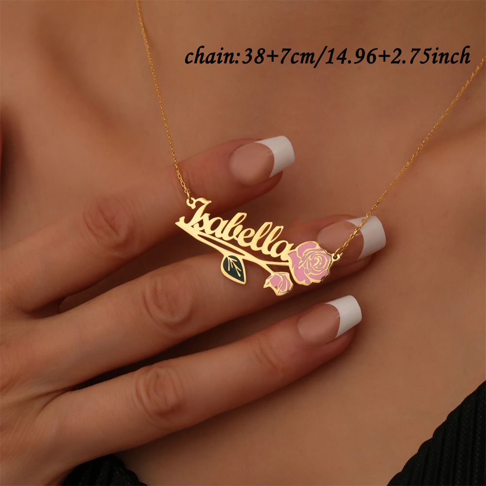 パーソナライズされたカラフルな誕生花名ネックレス女性用カスタ - Custom Name Necklace Stainless Steel のレビューと価格