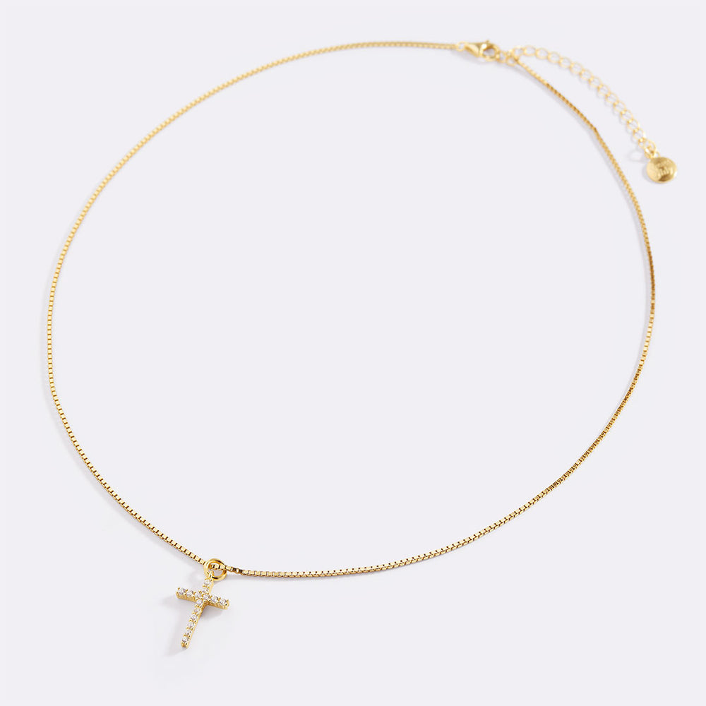 ダイヤモンドパヴェのクロスネックレス。18Kゴールドメッキの - Cross Pendant Necklace Gold のレビューと価格