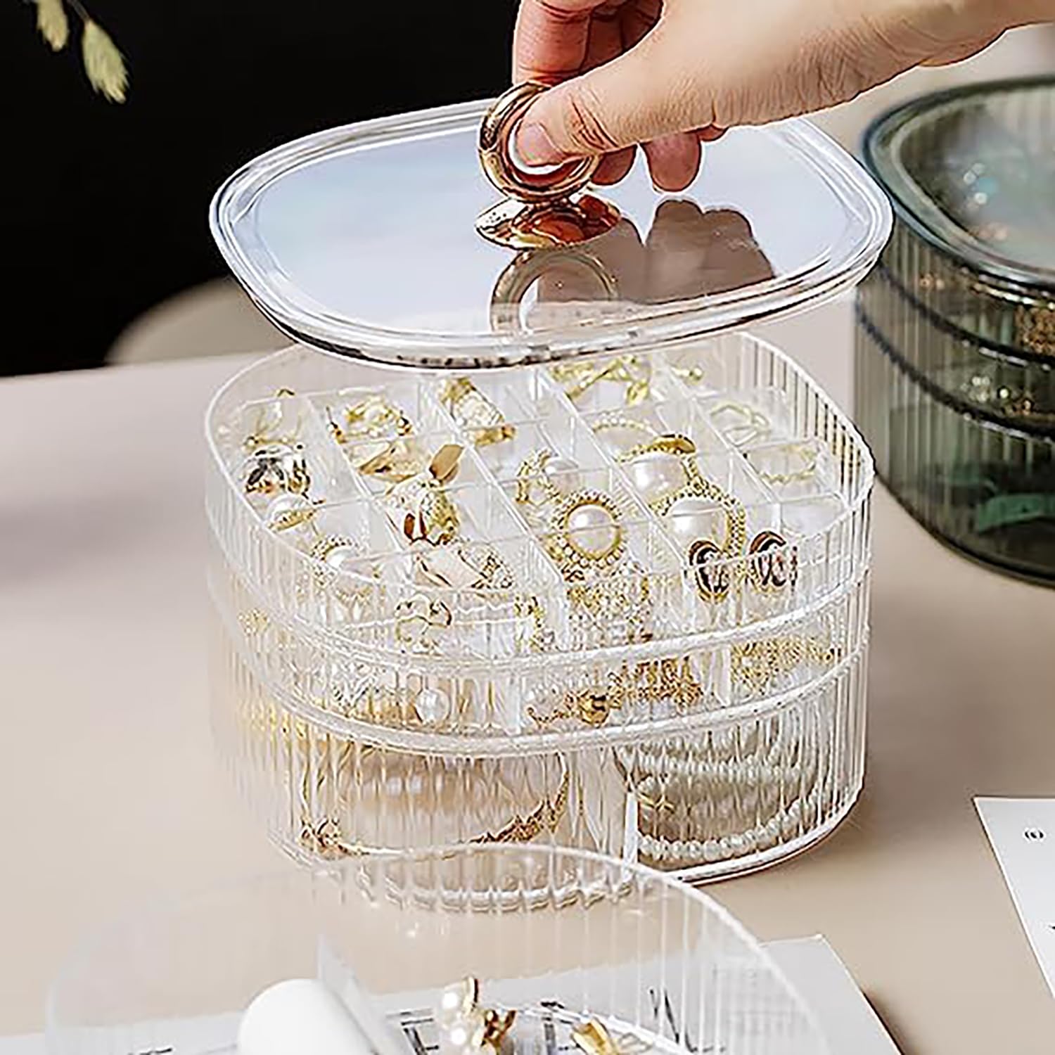透明なジュエリーボックス 3 層積み重ね可能なケースジュエリ - Earrings のレビューと価格