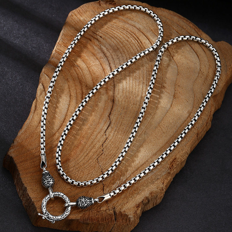 OUYADI 925スターリングシルバー レトロボックスチェ - 925 Sterling Silver Chain Necklace Men のレビューと価格