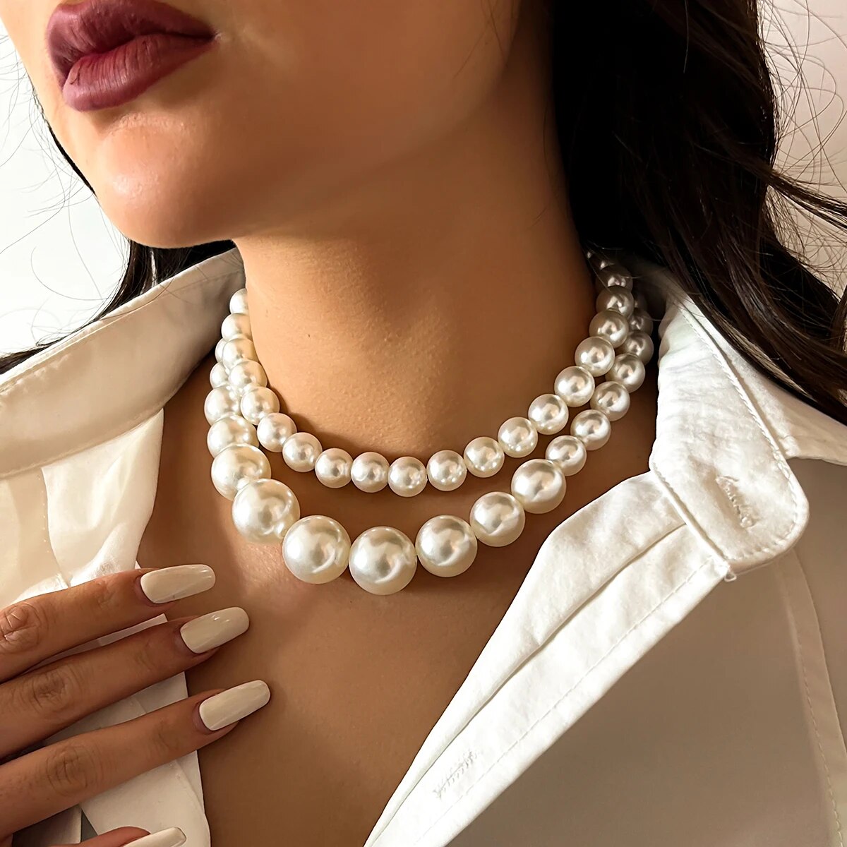 2 ピース/セット誇張されたビッグ模造パール鎖骨チェーンネッ - Pearl Choker Necklace Vintage のレビューと価格
