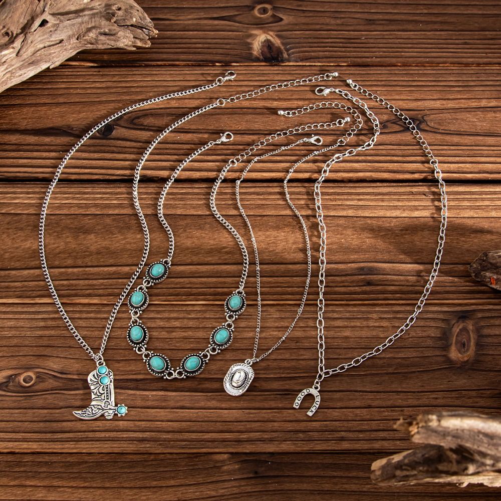 カウボーイブーツペンダント ターコイズチェーンチョーカー ボ - Layered Pendant Necklace Aesthetic のレビューと価格