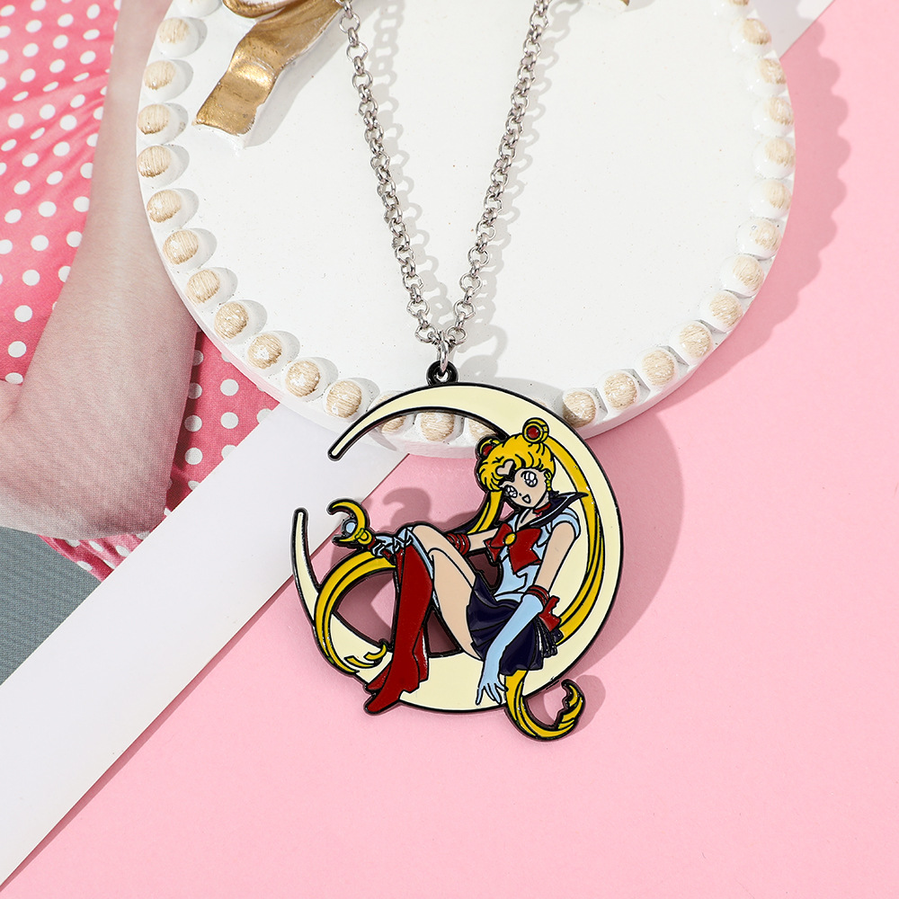甘いアニメメタルエナメルネックレスムーンチャーム漫画バッジペ - Anime Pendant Necklace のレビューと価格