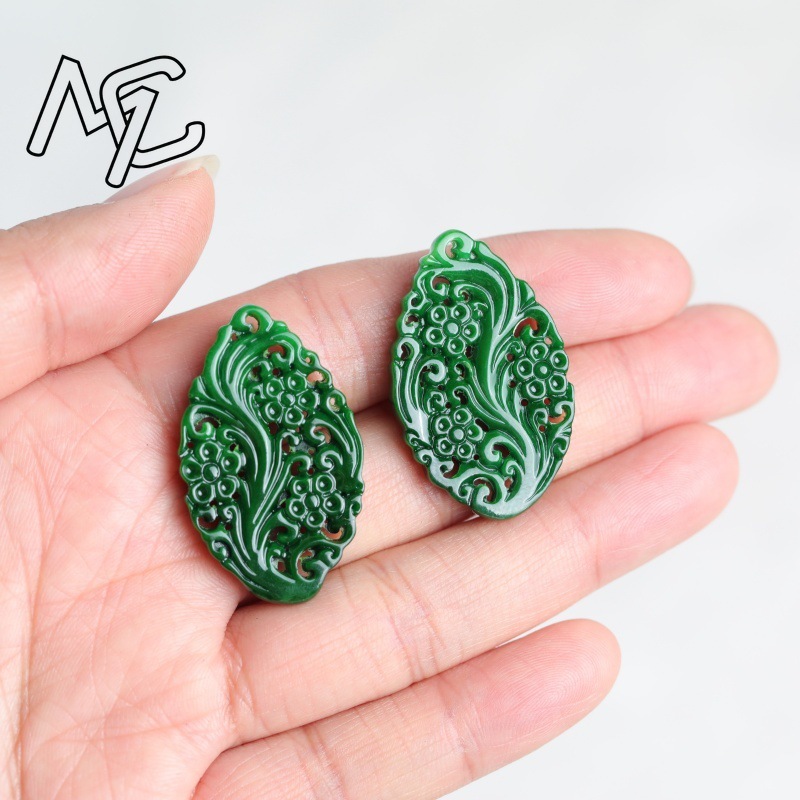 2pc 天然翡翠ドライシアン両面中空彫刻アクセサリー DIY - Earrings のレビューと価格