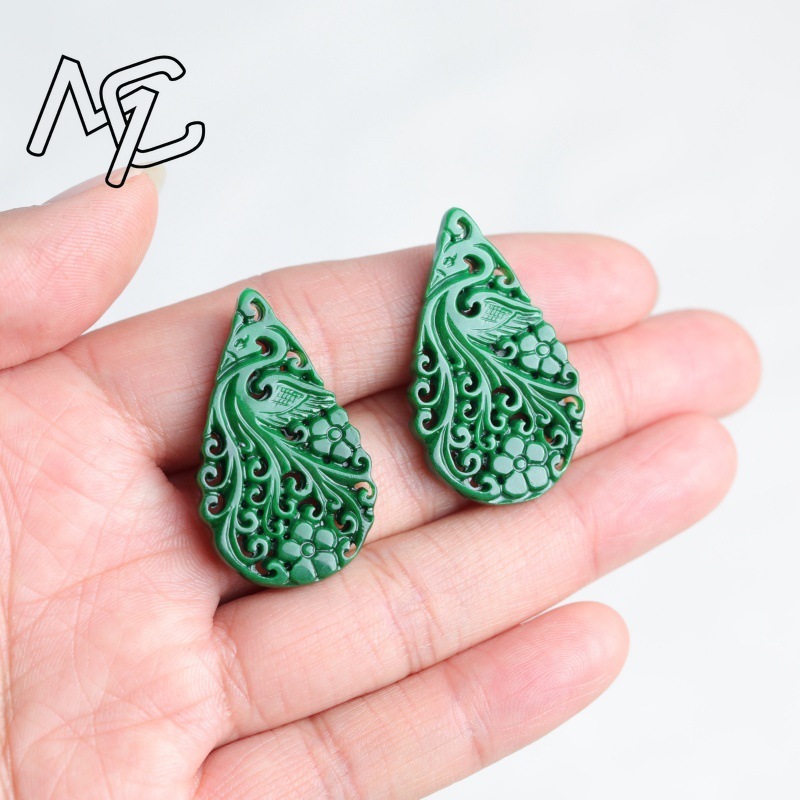 2pc 天然翡翠ドライシアン両面中空彫刻アクセサリー DIY - Earrings のレビューと価格