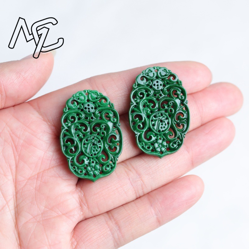 2pc 天然翡翠ドライシアン両面中空彫刻アクセサリー DIY - Earrings のレビューと価格