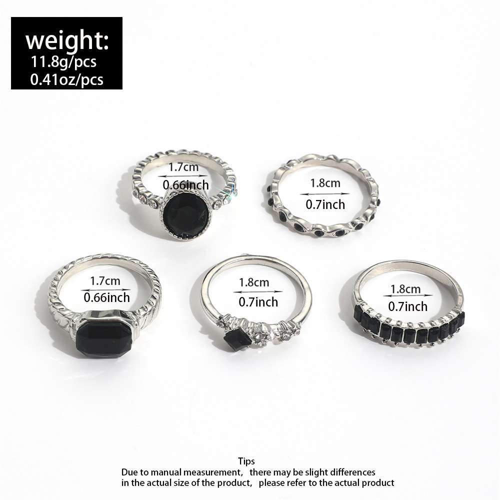 レトロブラッククリスタルストーンリングセット女性のためのヴィ - Vintage Punk Knuckle Rings Set のレビューと価格