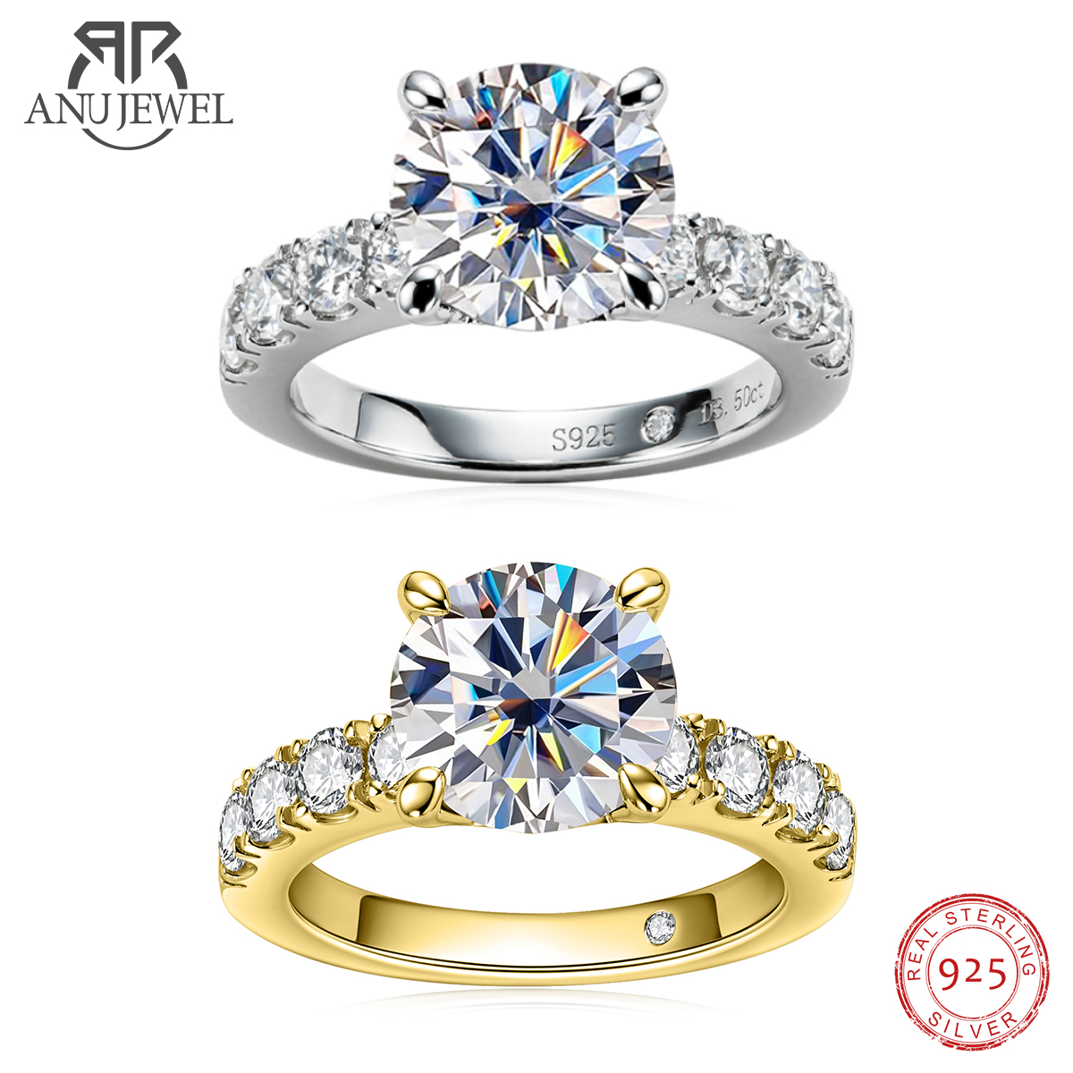 AnuJewel 4.3cttw D カラー モアッサナイト - Moissanite Engagement Ring 1 Carat のレビューと価格