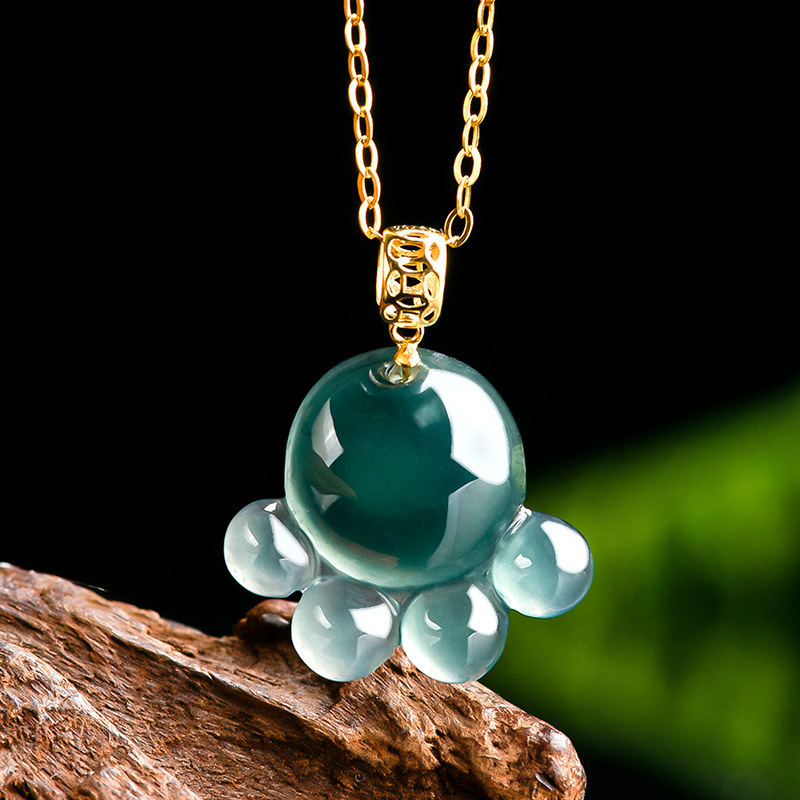 天然本物のエメラルドブルーウォータージェイド猫の足ペンダント - Necklaces のレビューと価格
