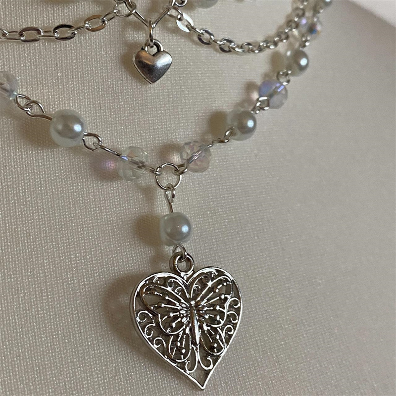 女性のためのバタフライハートパールネックレス,ヴィンテージゴ - Pearl Choker Necklace Vintage のレビューと価格
